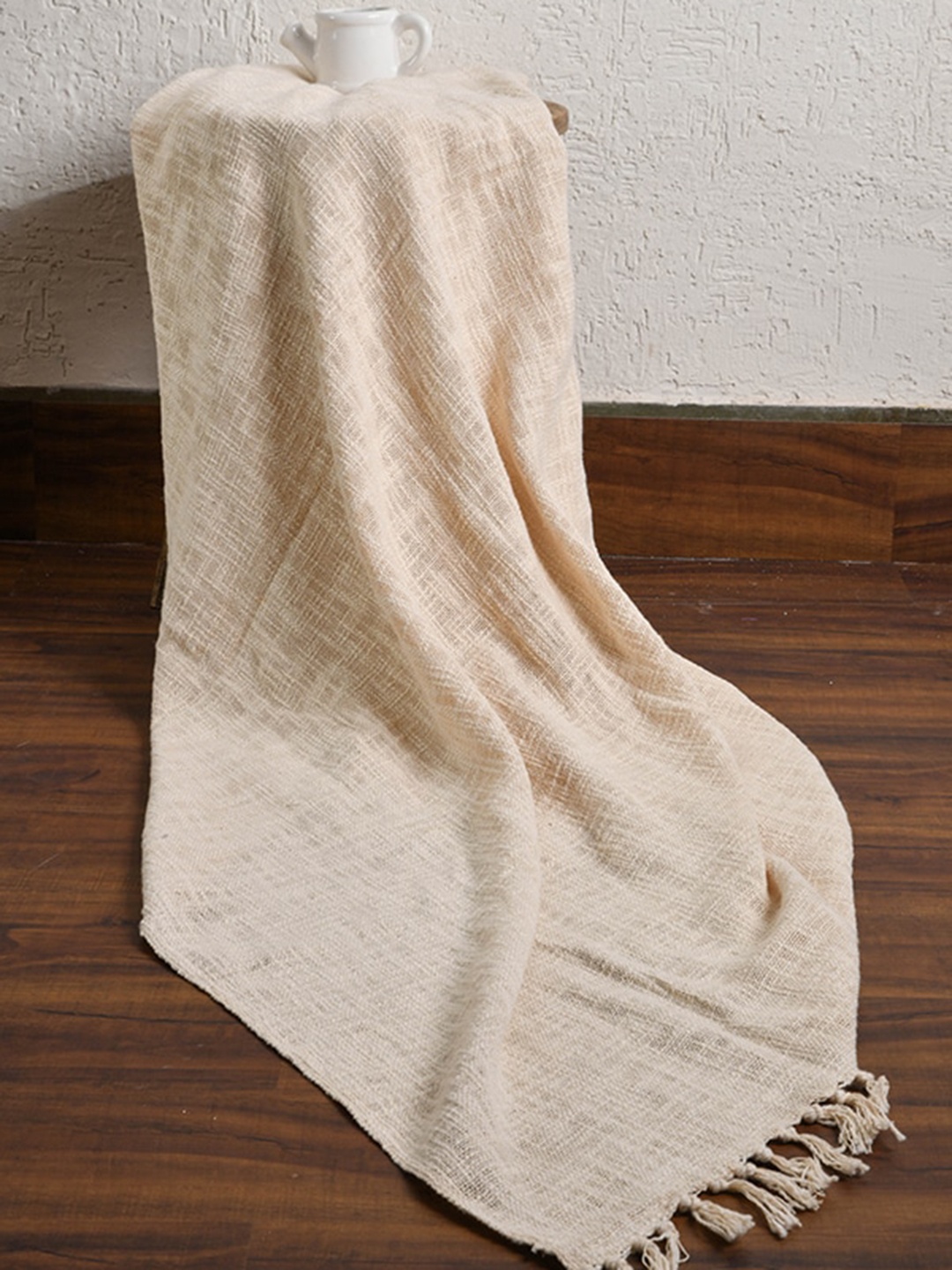 

THE SEWING CREST Cream-Colored Woven Throw