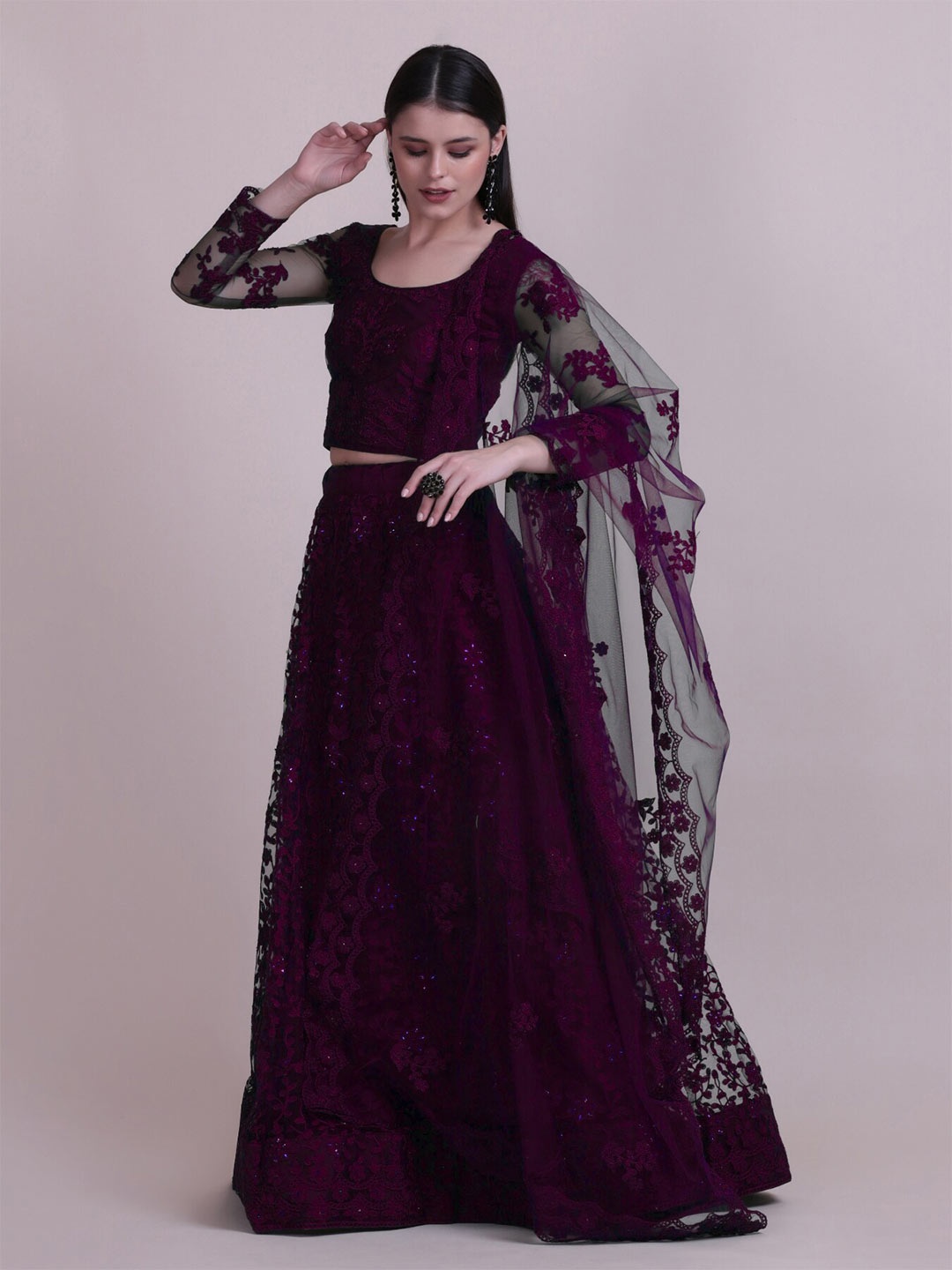 

Atsevam Embroidered Sequined Semi-Stitched Lehenga & Unstitched Blouse With Dupatta, Purple