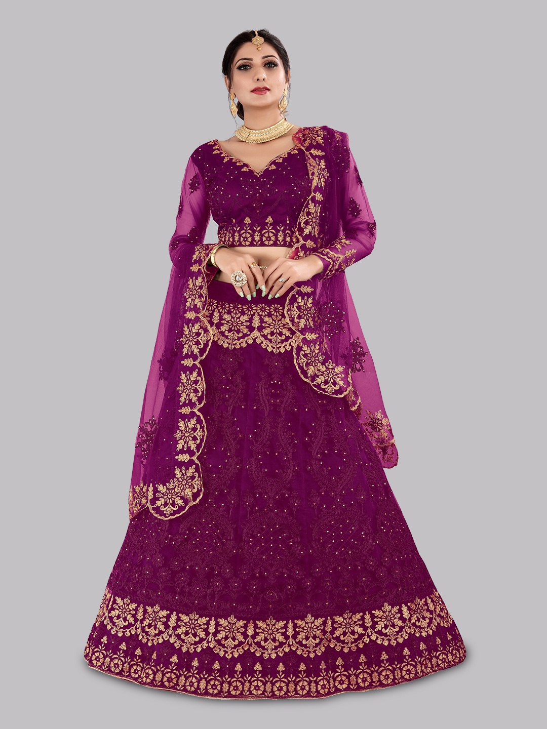 

Atsevam Embroidered Sequined Semi-Stitched Lehenga & Unstitched Blouse With Dupatta, Purple