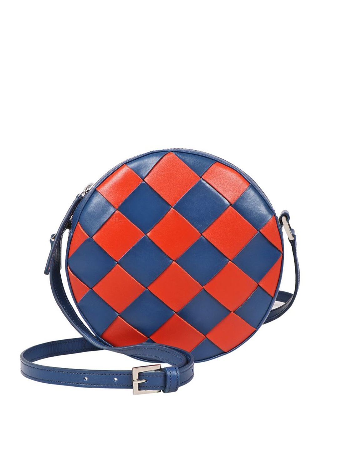 

Hidesign WIMBLEDON Geometric Textured Leather Structured Sling Bag, Blue