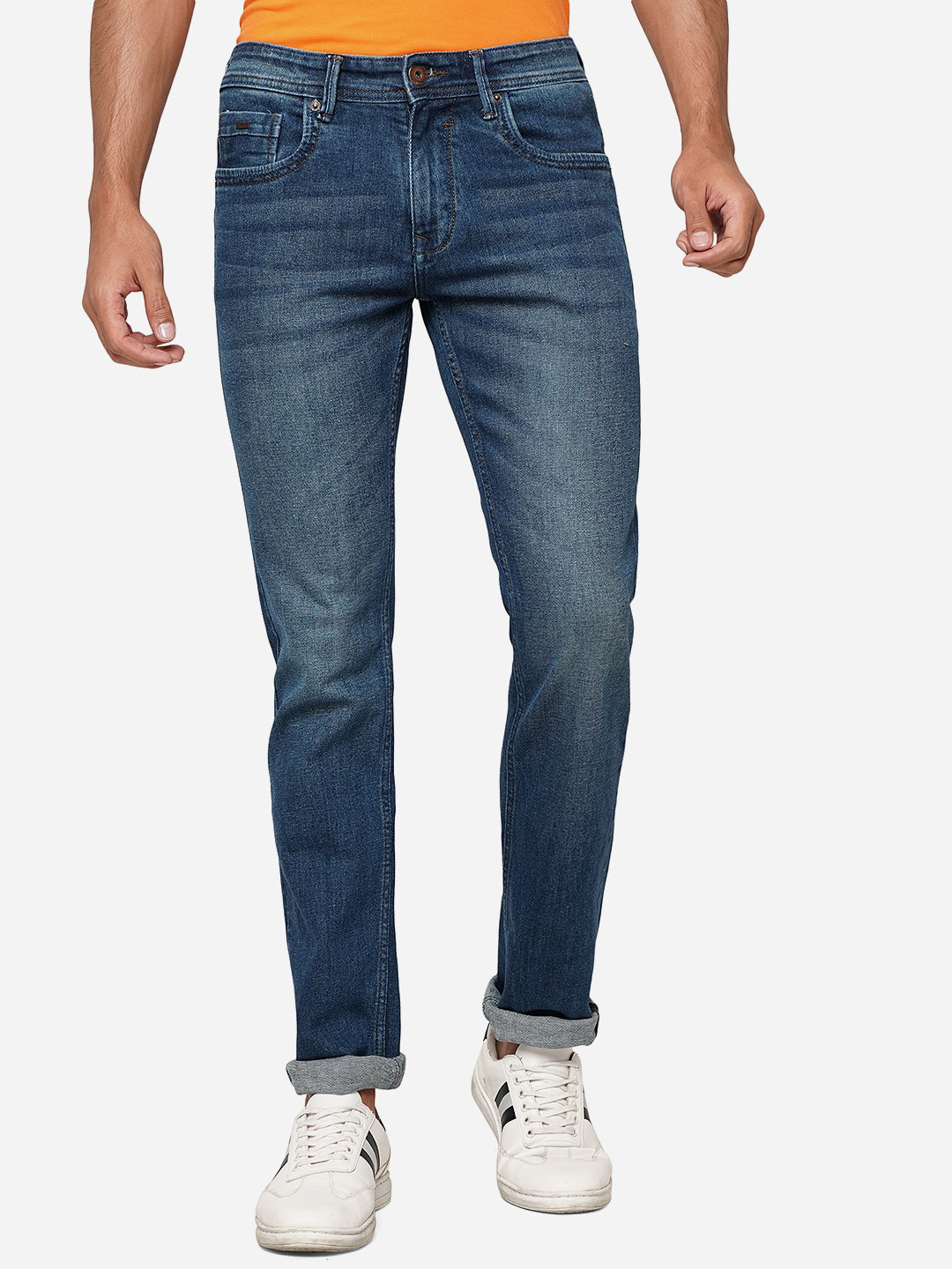 

Greenfibre Men Mid-Rise Slim Fit Light Fade Clean Look Stretchable Jeans, Blue