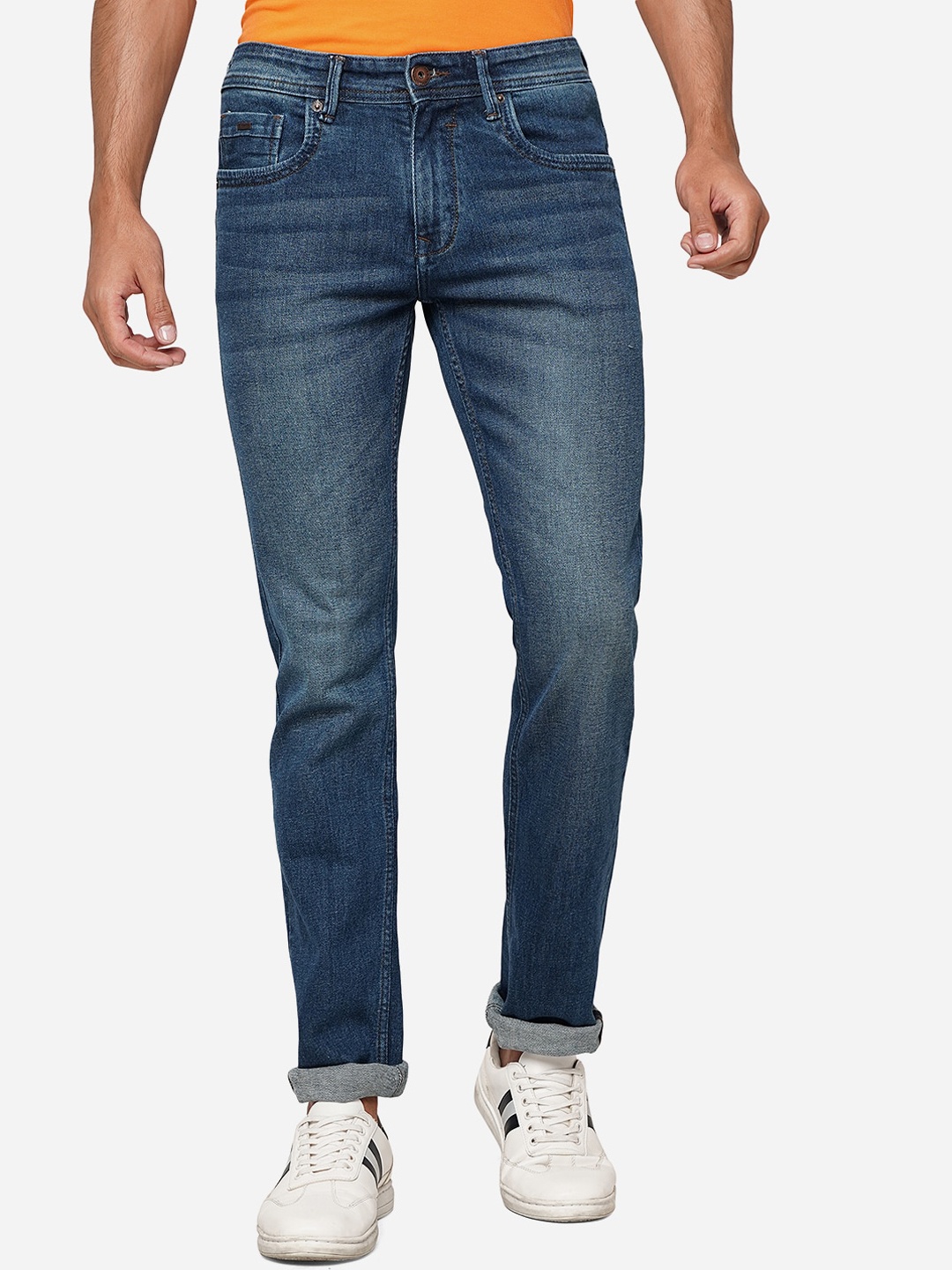 

Greenfibre Men Mid-Rise Slim Fit Light Fade Clean Look Stretchable Jeans, Blue