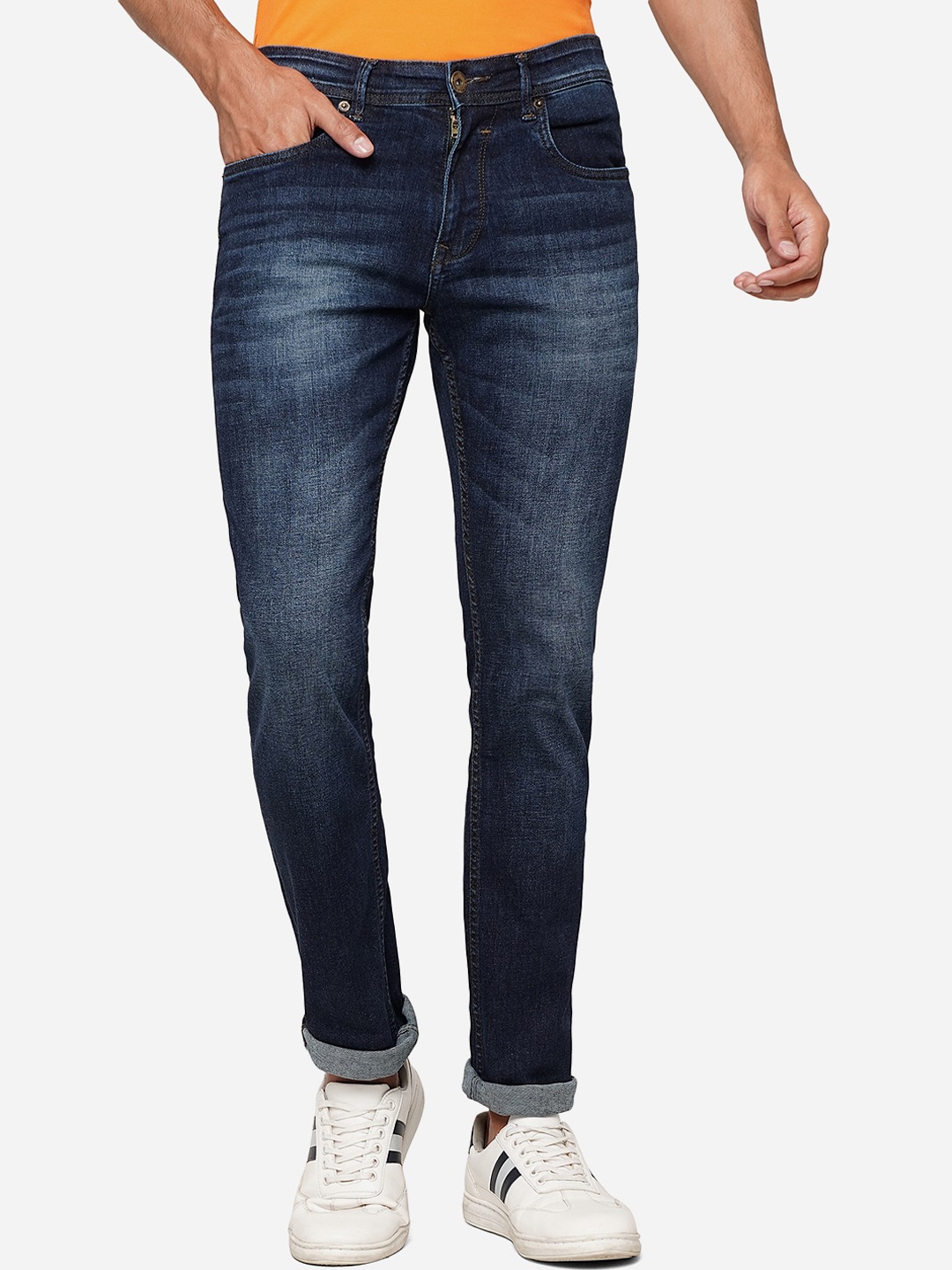 

Greenfibre Men Mid-Rise Straight Fit Light Fade Clean Look Stretchable Jeans, Blue