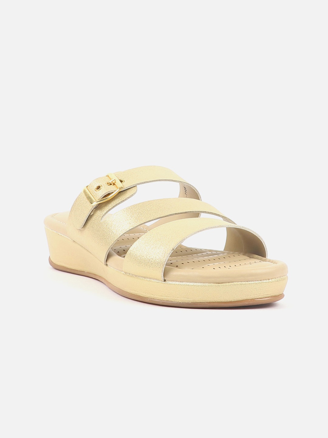 

Carlton London Open Toe Comfort Heels With Buckle Detail, Gold
