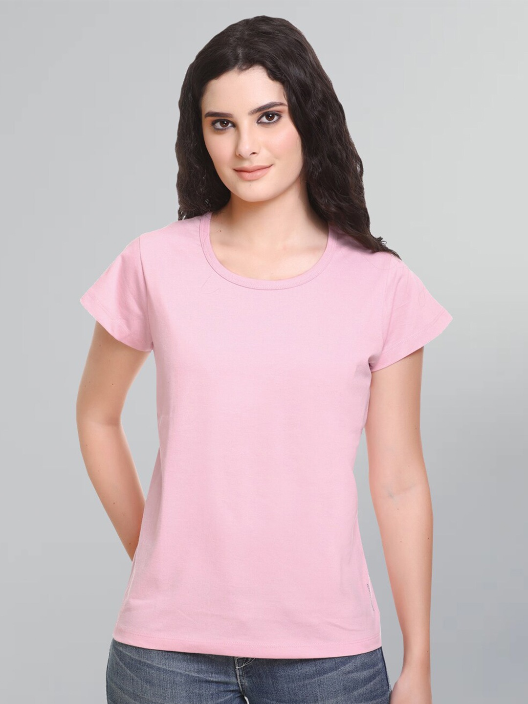 

GODFREY Women's Round Cotton Neck Causal T-shirt, Rose