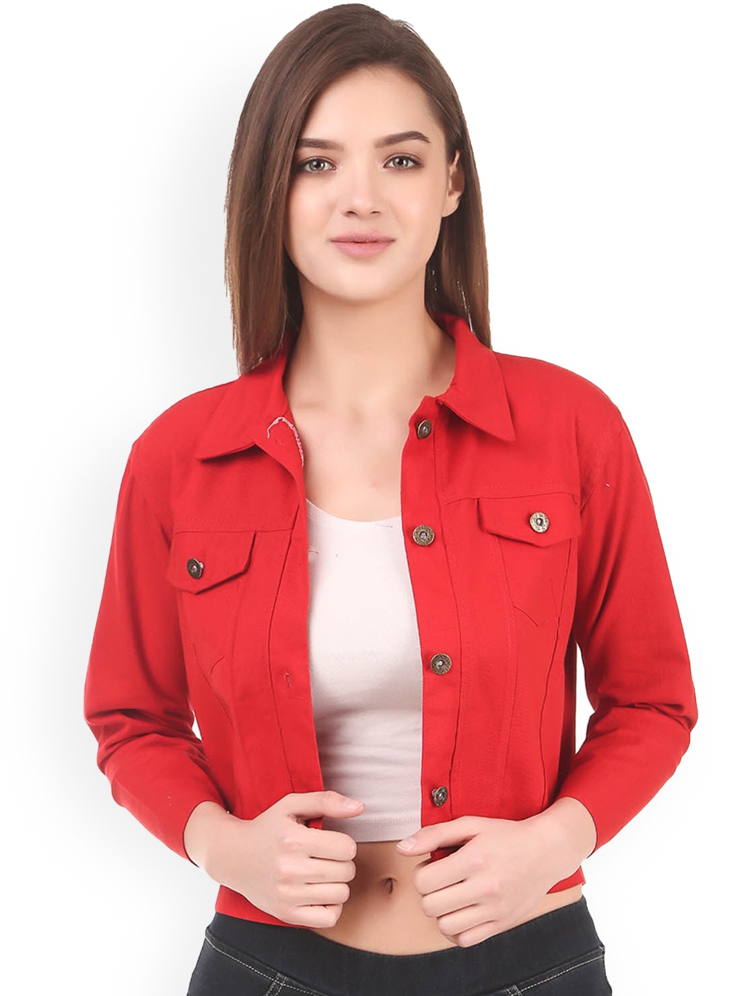 

KASHIAN Spread Collar Lightweight Crop Tailored Jacket, Red