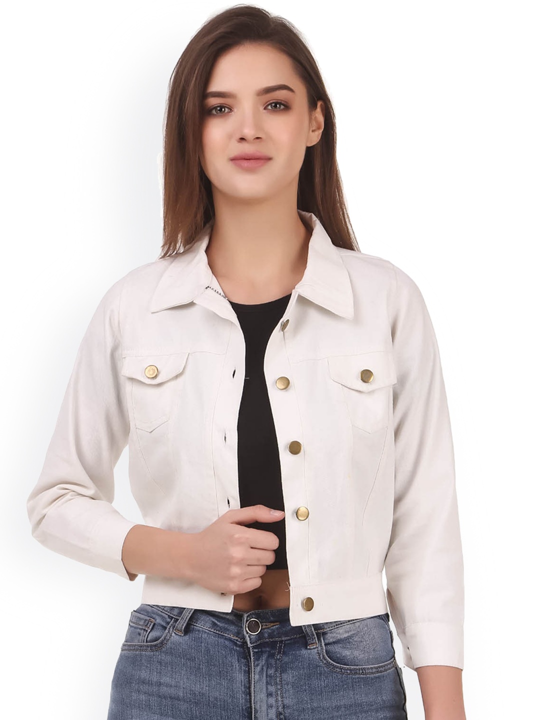 

KASHIAN Women Lightweight Crop Denim Jacket, White