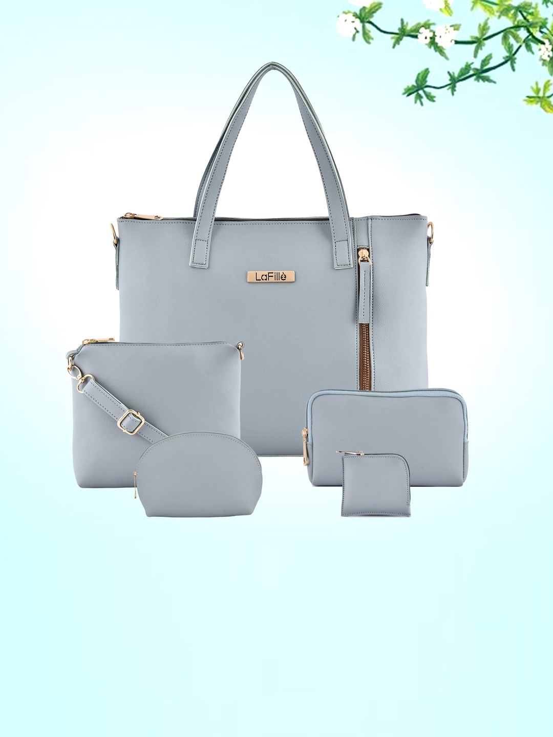 

LaFille Set of 5 PU Oversized Structured Shoulder Bag, Turquoise blue