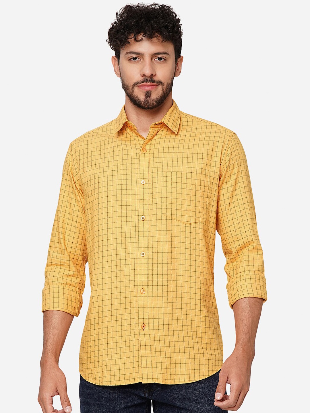 

Greenfibre Checked Spread Collar Pure Cotton Casual Shirt, Yellow