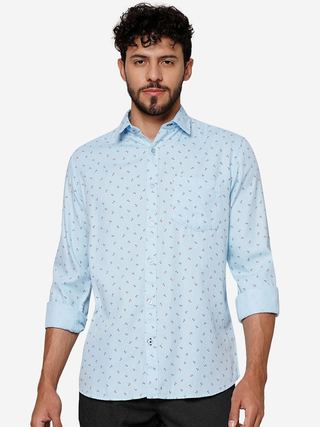 

Greenfibre Floral Printed Spread Collar Pure Cotton Casual Shirt, Blue