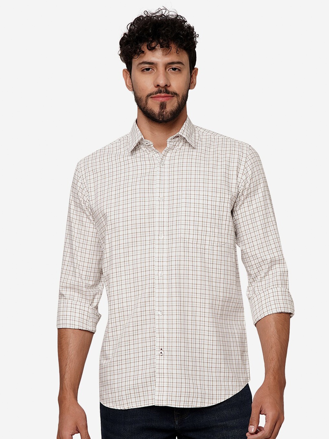 

Greenfibre Checked Spread Collar Pure Cotton Casual Shirt, White