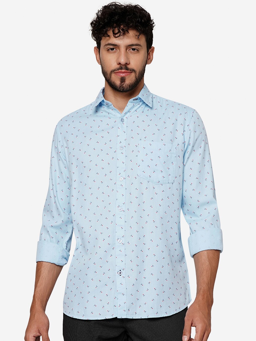

Greenfibre Floral Printed Spread Collar Pure Cotton Casual Shirt, Blue