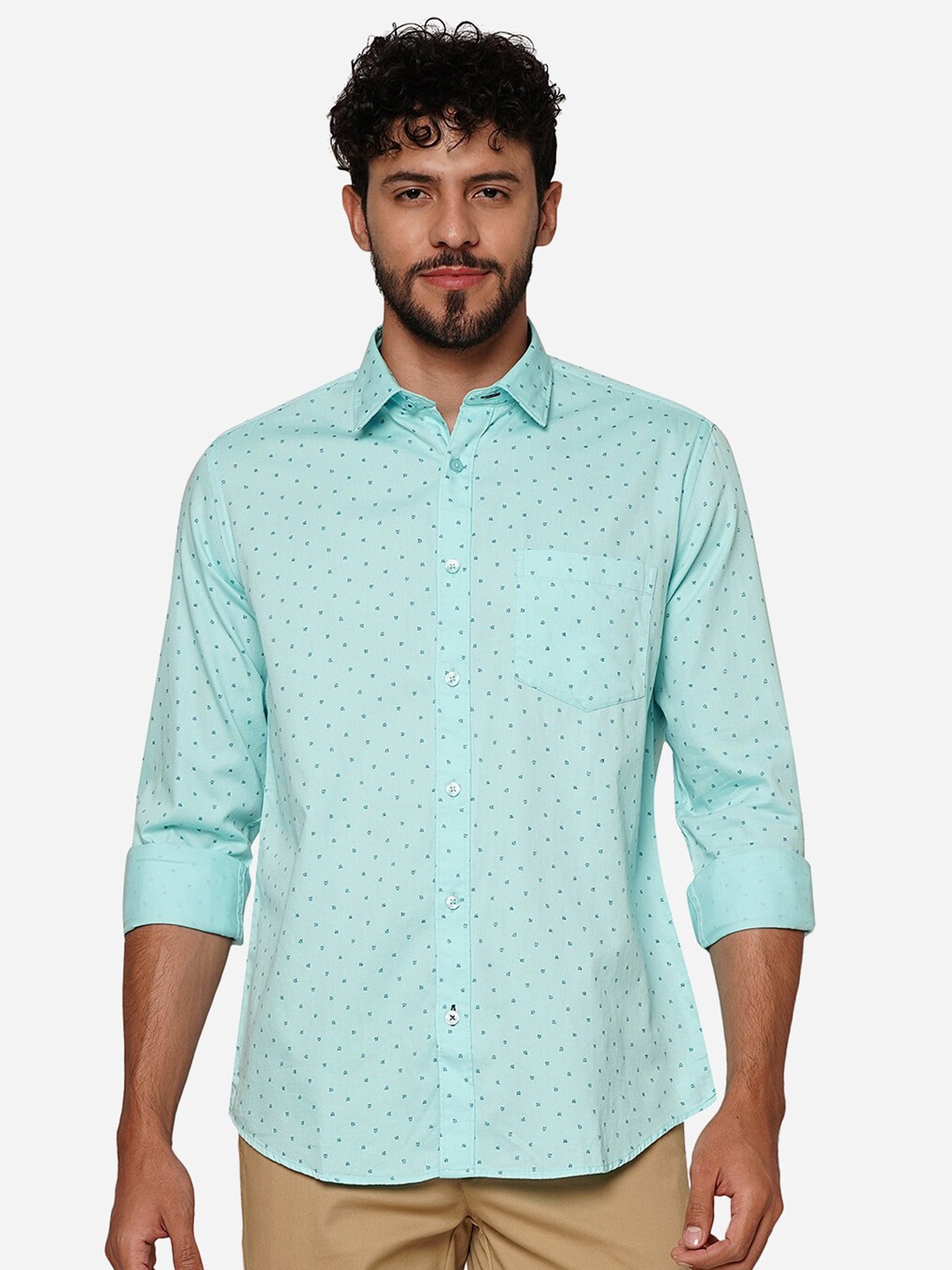 

Greenfibre Micro Ditsy Printed Spread Collar Pure Cotton Casual Shirt, Blue