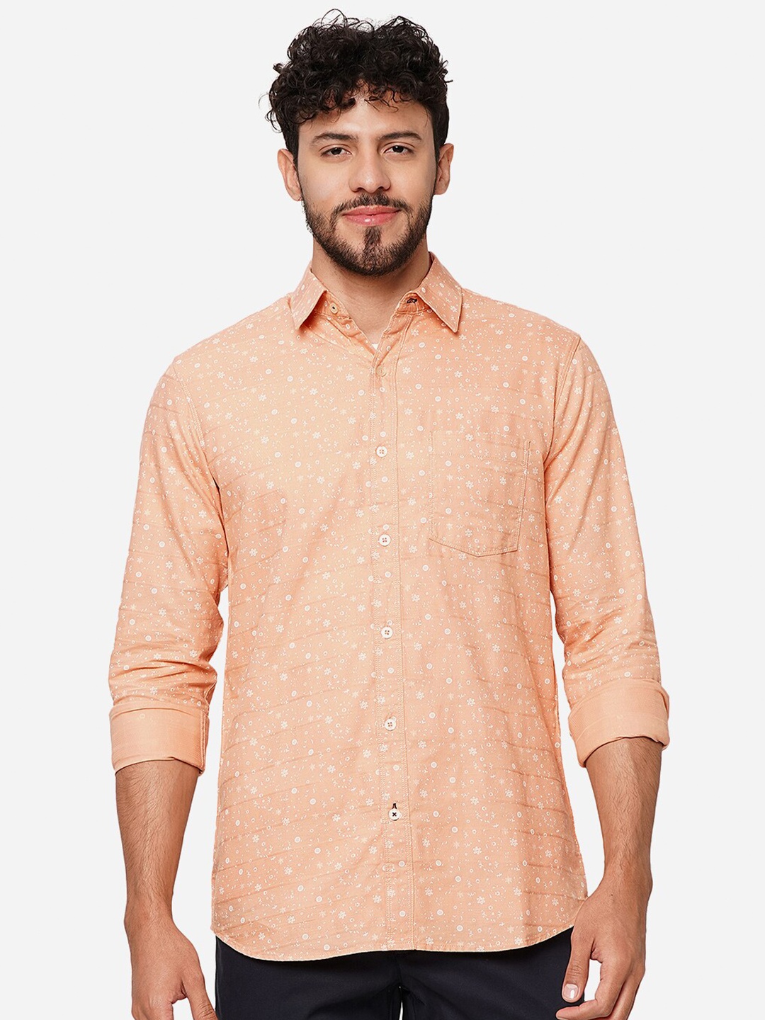 

JADE BLUE Slim Fit Opaque Printed Casual Shirt, Peach