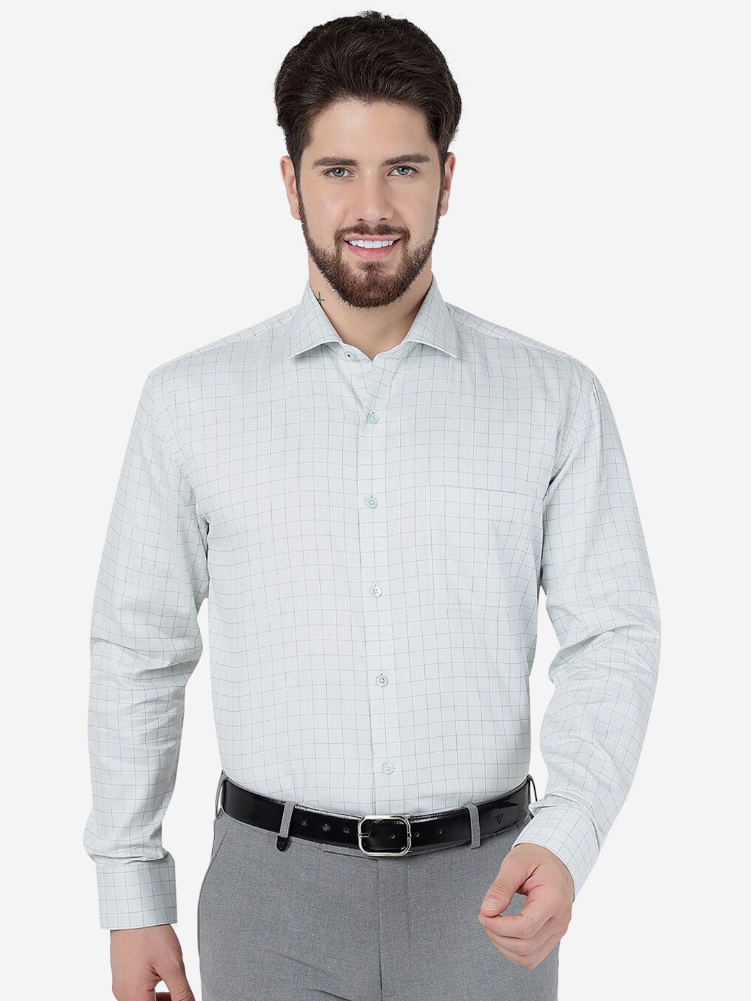 

JADE BLUE Opaque Checked Formal Shirt, Green