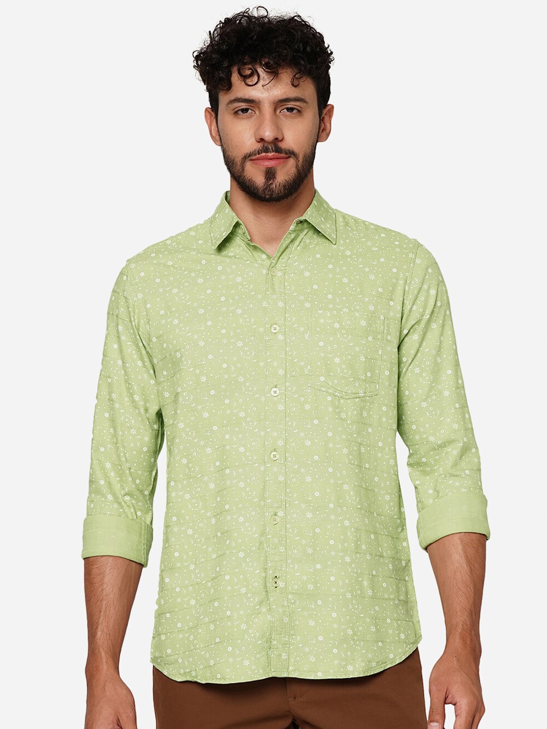 

JADE BLUE Slim Fit Floral Printed Casual Shirt, Green