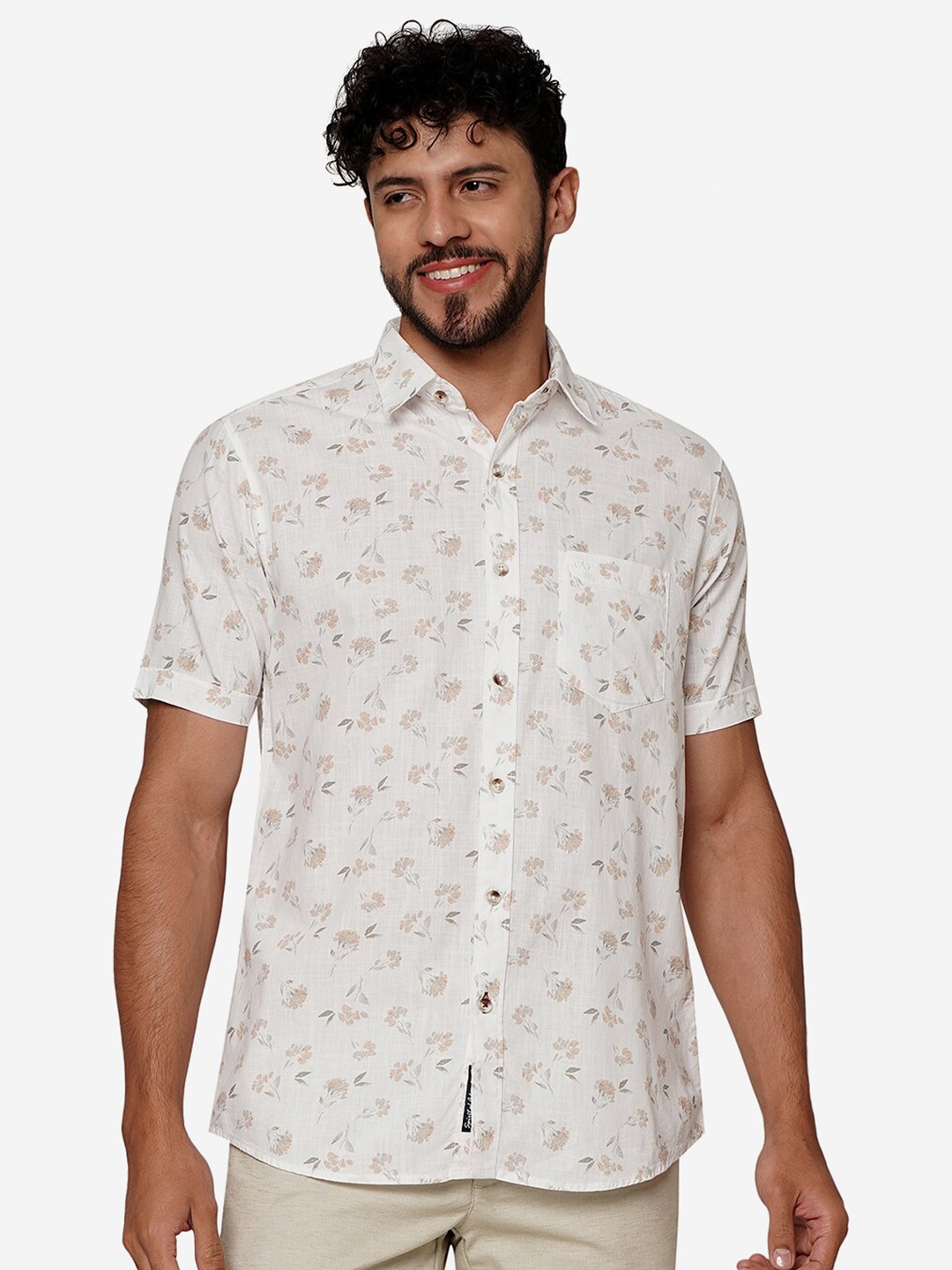 

JADE BLUE Slim Fit Floral Printed Casual Shirt, White