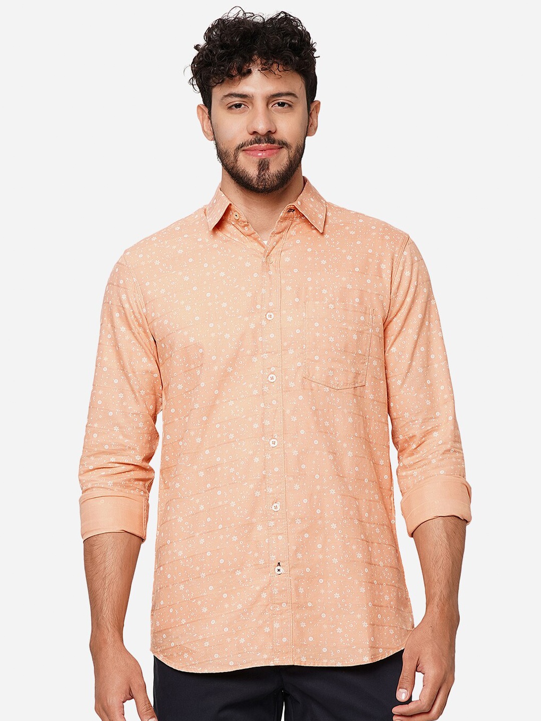 

JADE BLUE Slim Fit Opaque Printed Casual Shirt, Peach