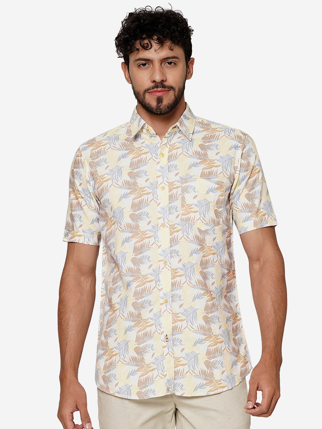 

JADE BLUE Slim Fit Opaque Printed Casual Shirt, Beige