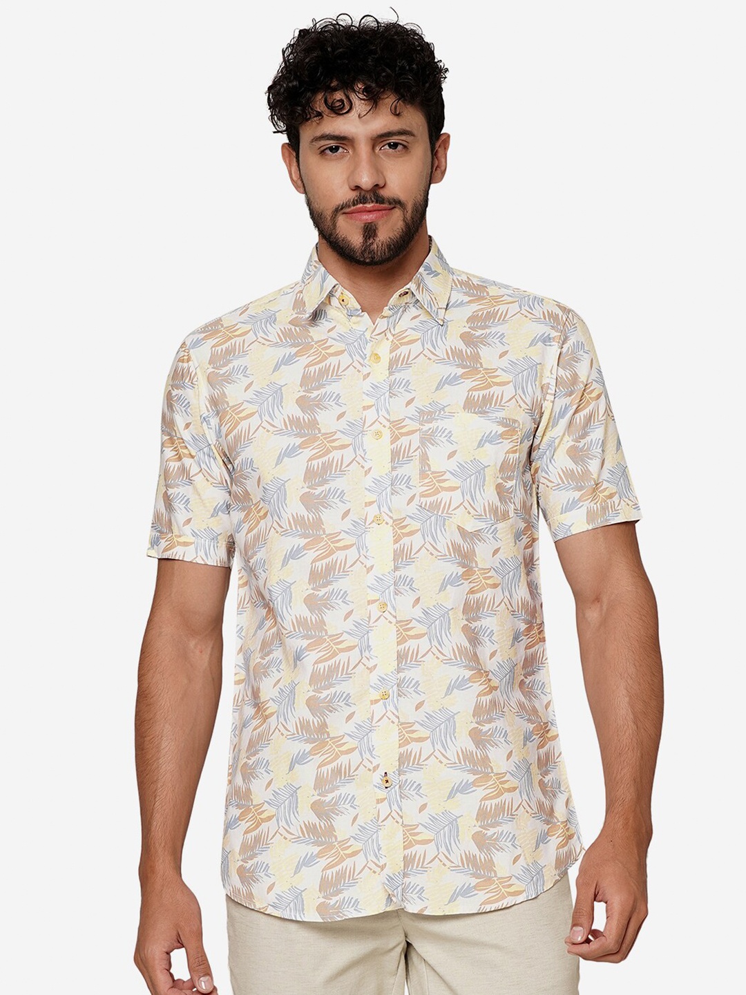

JADE BLUE Slim Fit Opaque Printed Casual Shirt, Beige