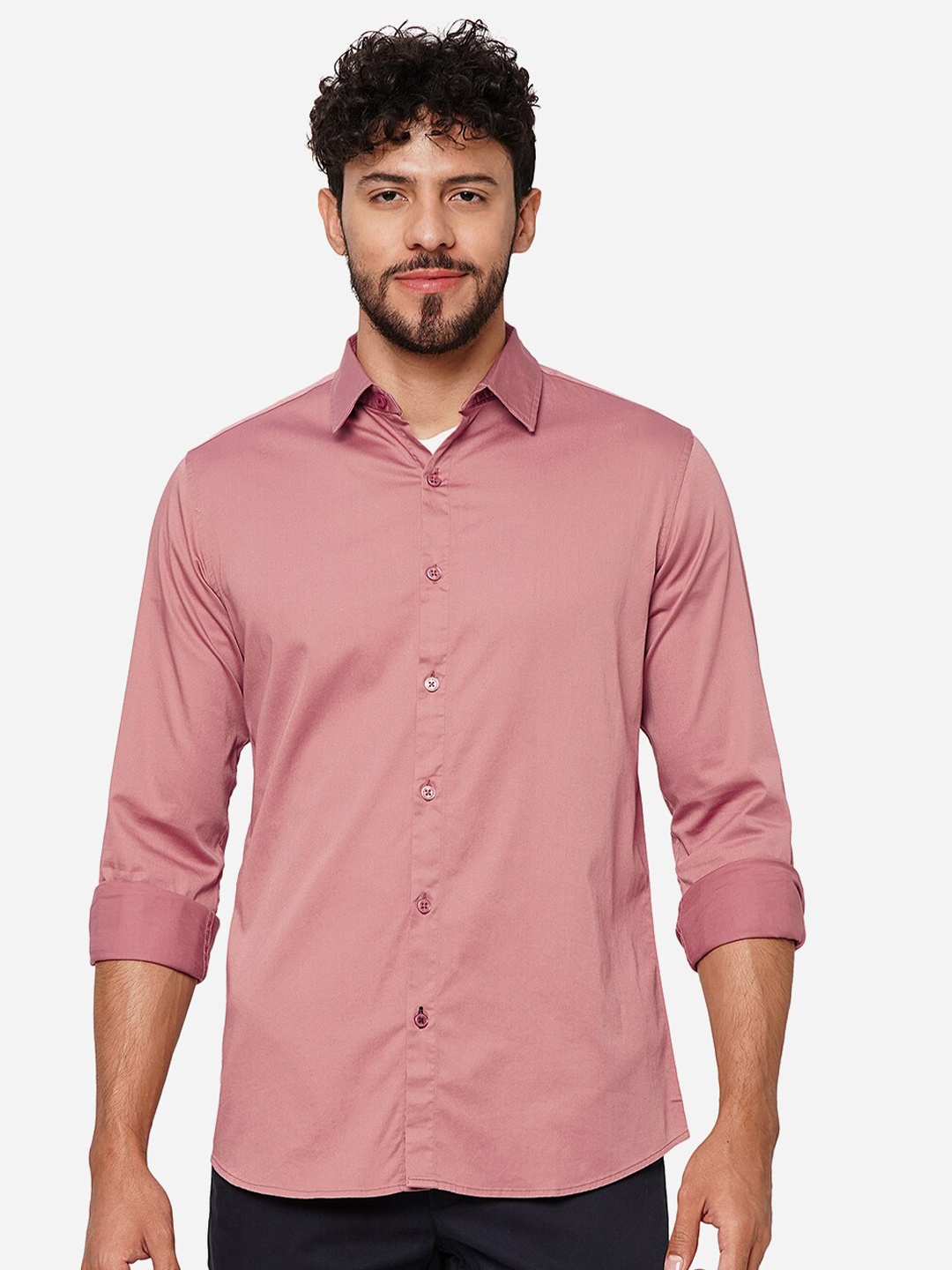 

JADE BLUE Slim Fit Opaque Casual Shirt, Peach