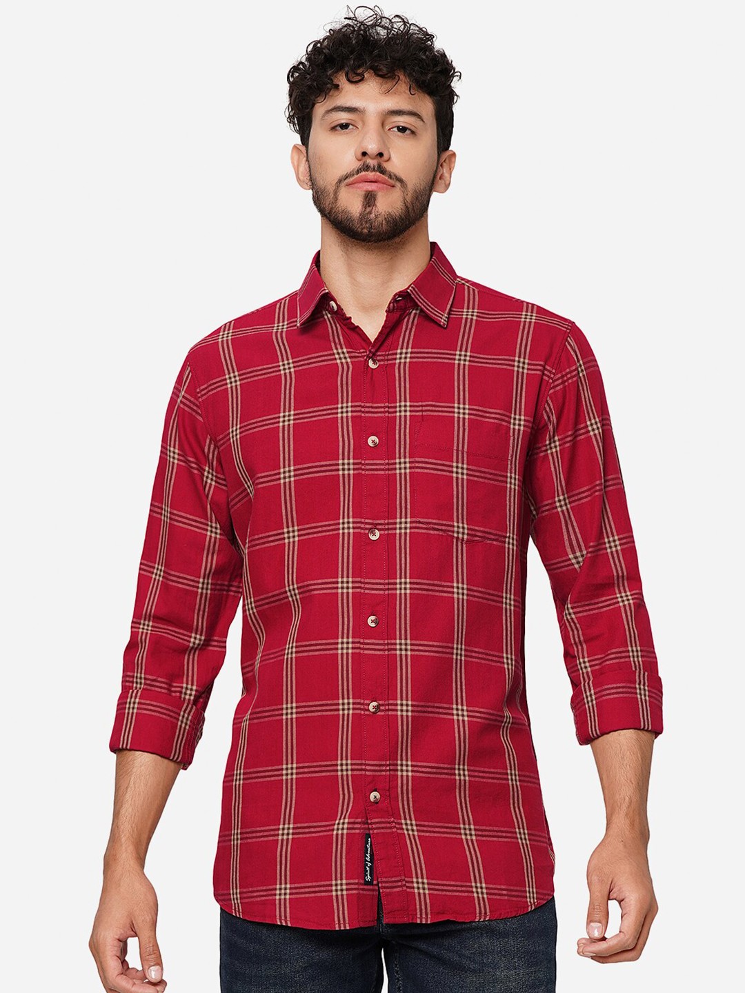 

JADE BLUE Slim Fit Opaque Checked Casual Shirt, Red