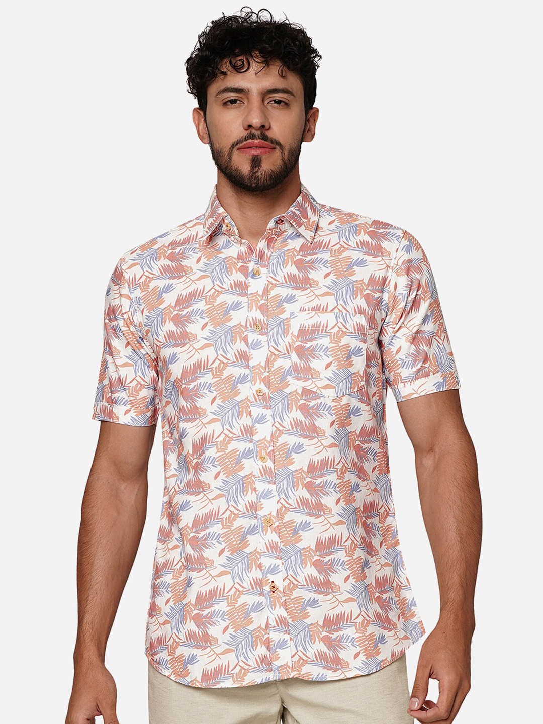 

JADE BLUE Slim Fit Opaque Printed Casual Shirt, Peach