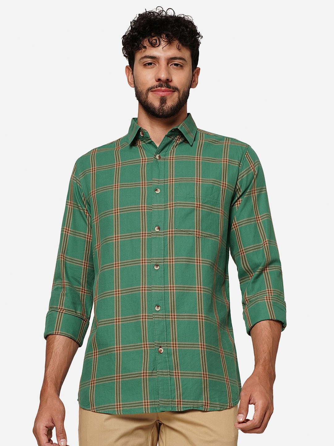 

JADE BLUE Slim Fit Opaque Checked Casual Shirt, Green