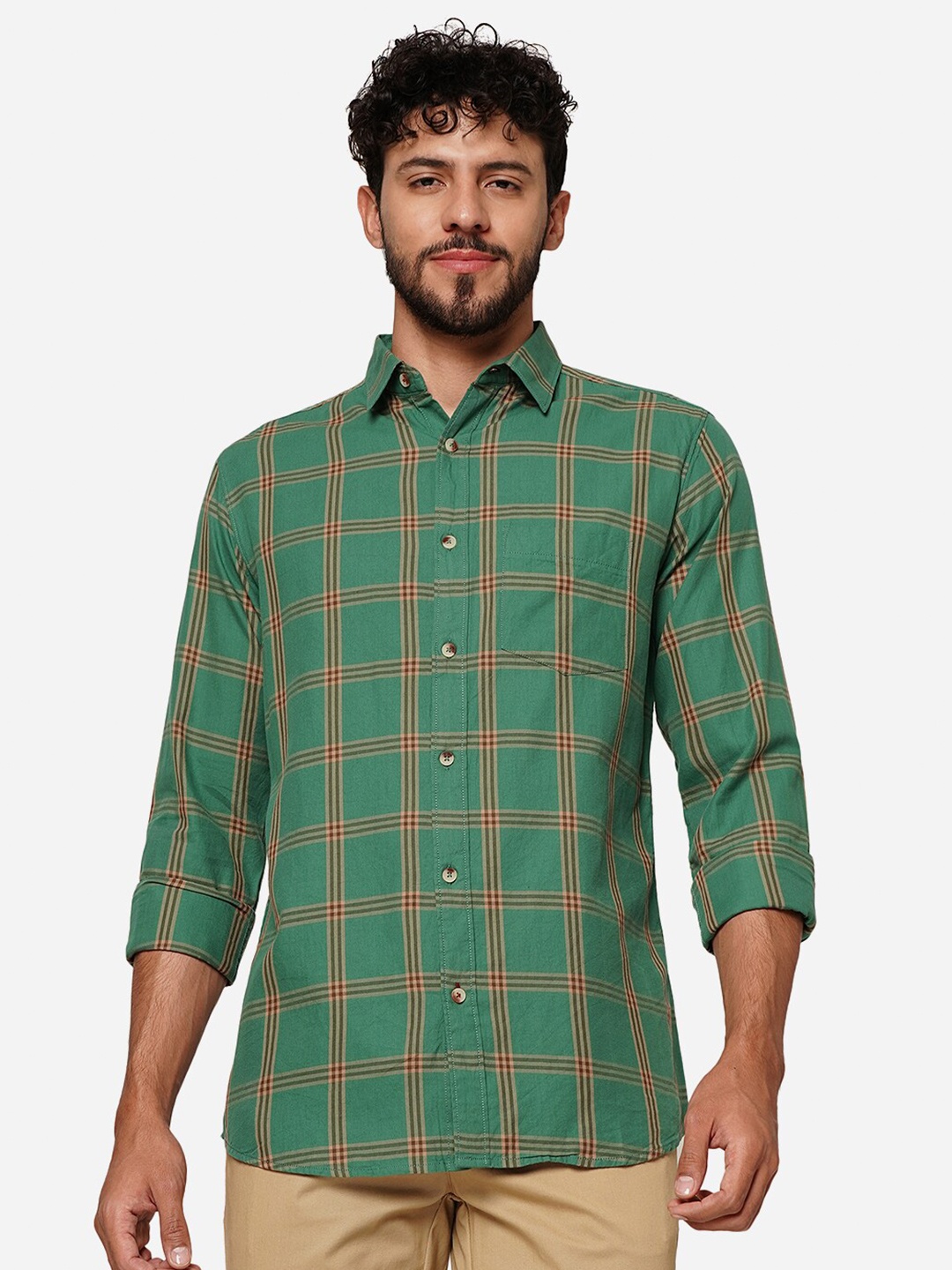 

JADE BLUE Slim Fit Opaque Checked Casual Shirt, Green