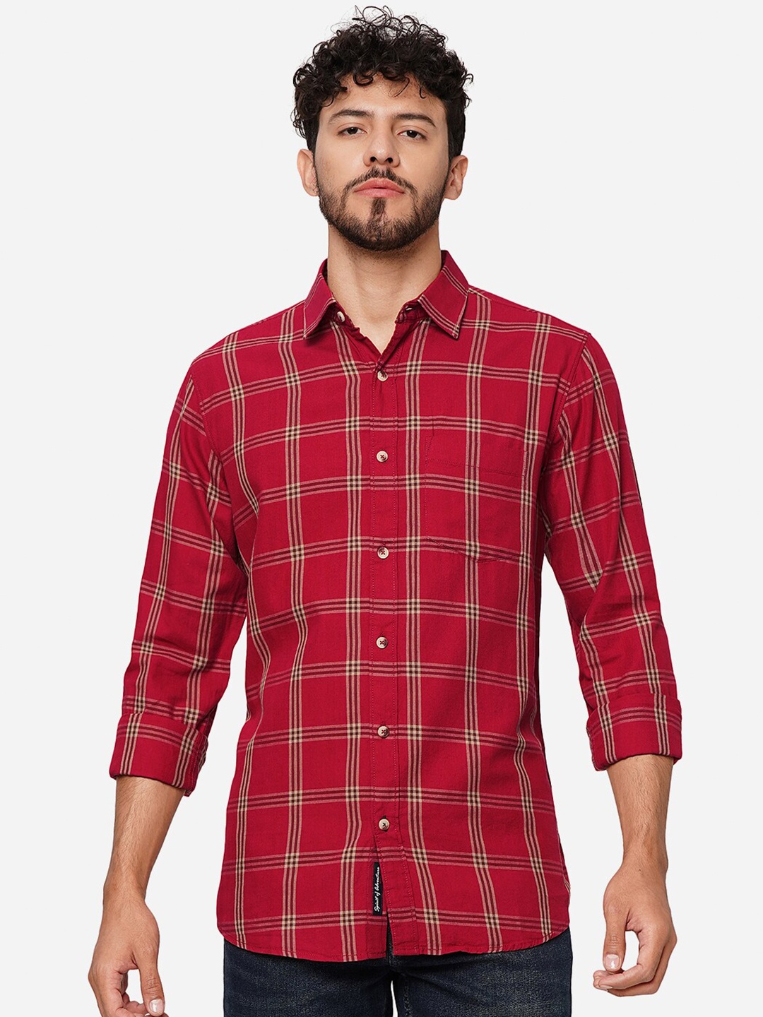 

JADE BLUE Slim Fit Opaque Checked Casual Shirt, Red