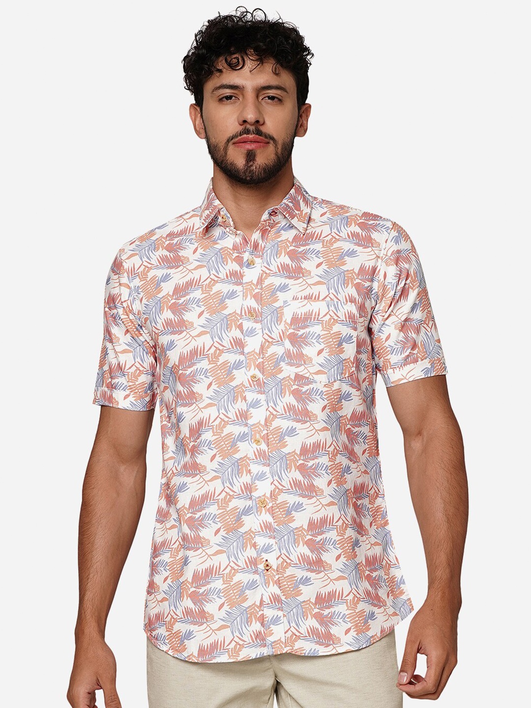 

JADE BLUE Slim Fit Opaque Printed Casual Shirt, Peach