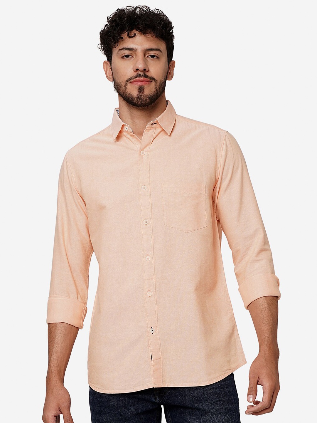 

JADE BLUE Slim Fit Opaque Casual Shirt, Peach