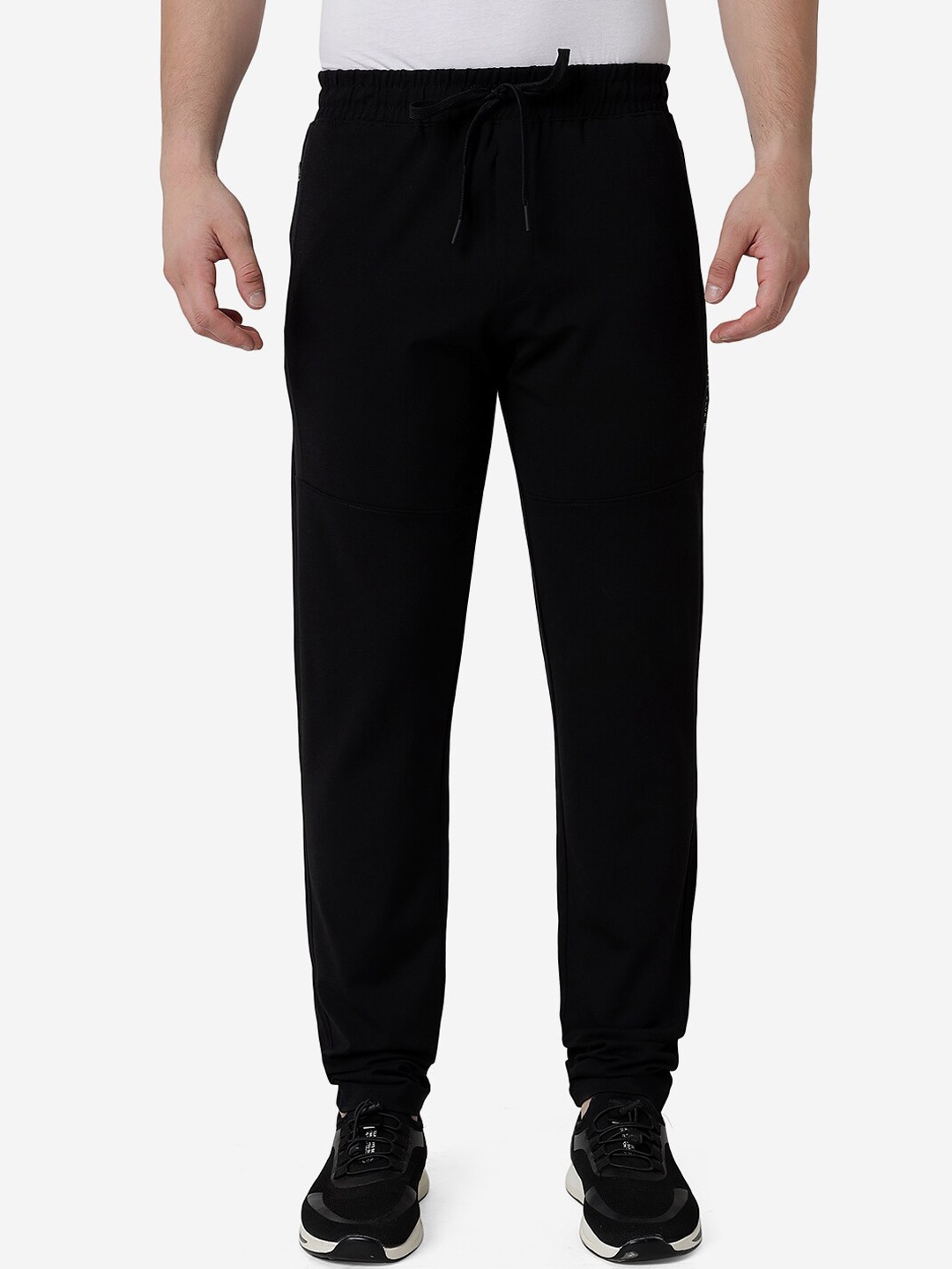 

JADE BLUE Men Mid-Rise Slim Fit Lycra Track Pants, Black