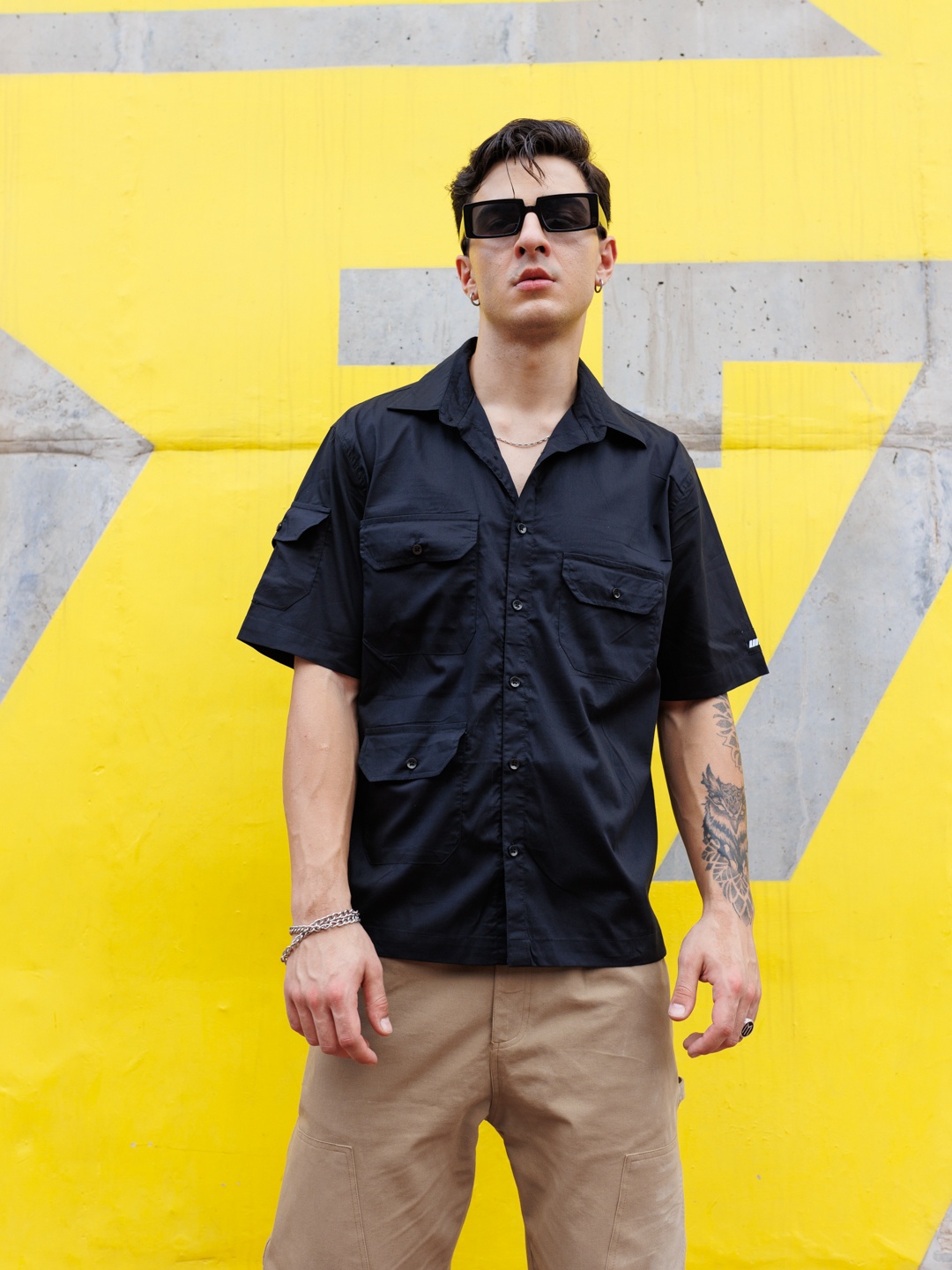 

UNRL Pure Cotton Relaxed Fit Casual Shirt, Black