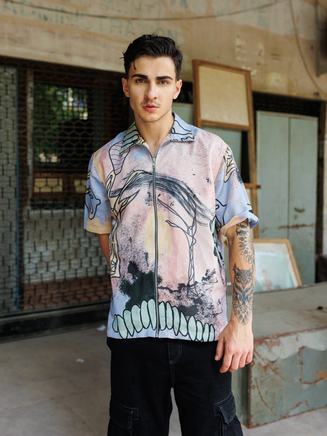 

UNRL Relaxed Fit Abstract Printed Casual Shirt, Multi