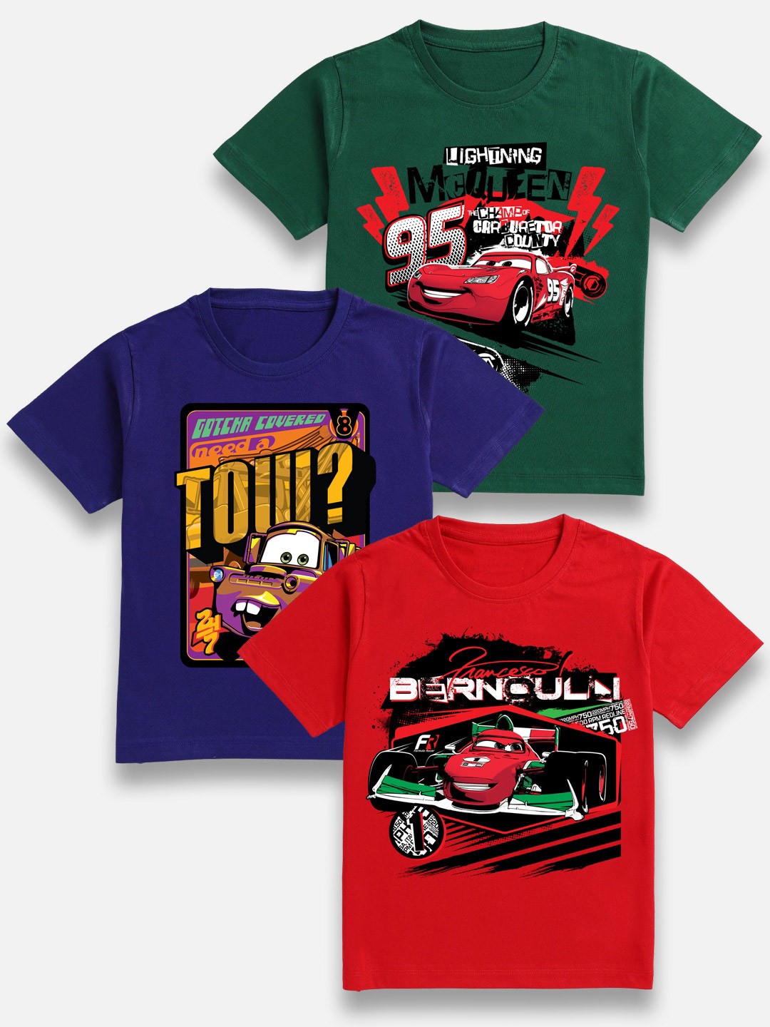 

BAESD Boys Pack Of 3 Graphic Cars Printed Cotton T-Shirt, Green