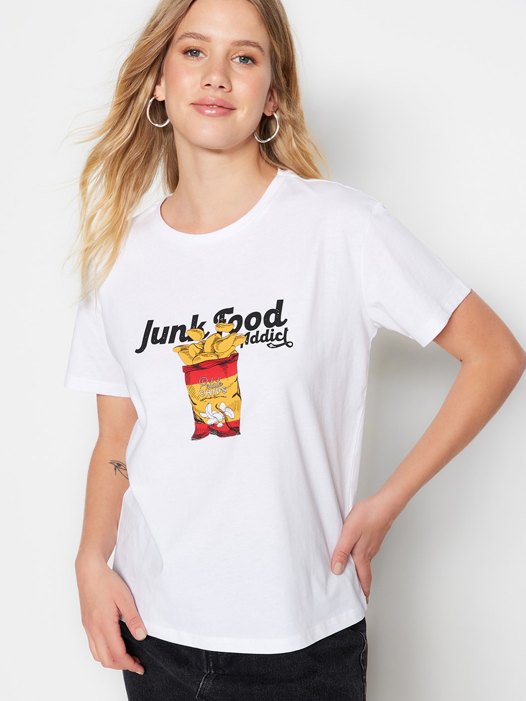 

Trendyol Typography Printed Pure Cotton T-shirt, White