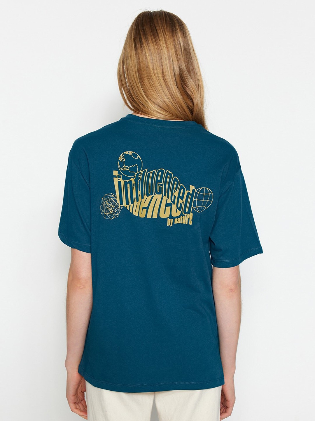 

Trendyol Typography Printed Pure Cotton T-shirt, Blue