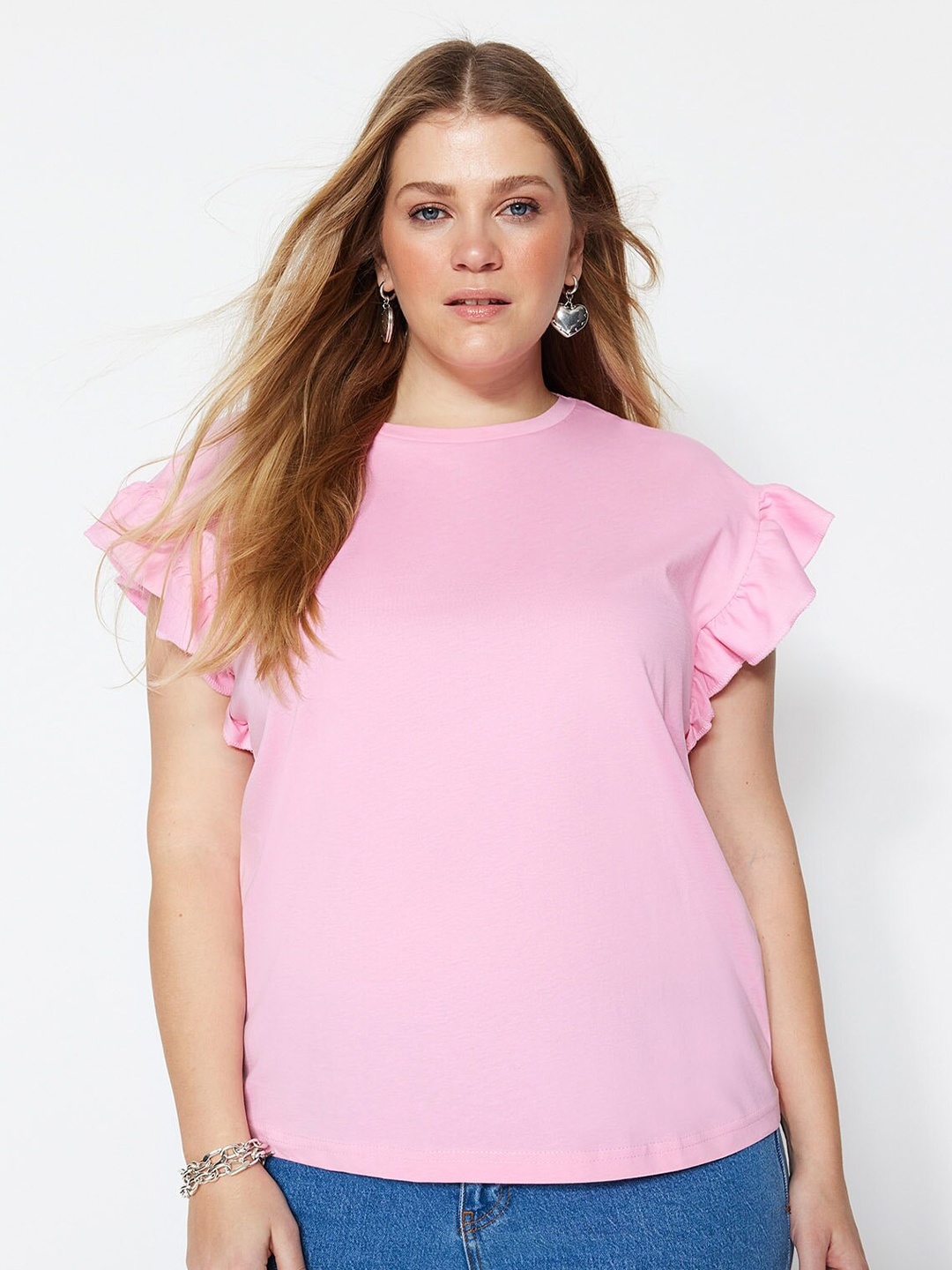 

Trendyol Extended Sleeves Ruffles Top, Pink