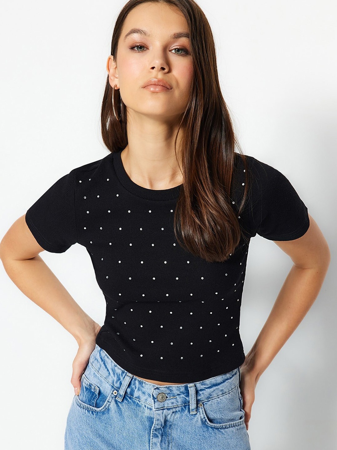 

Trendyol Embellished Round Neck T-shirt, Black