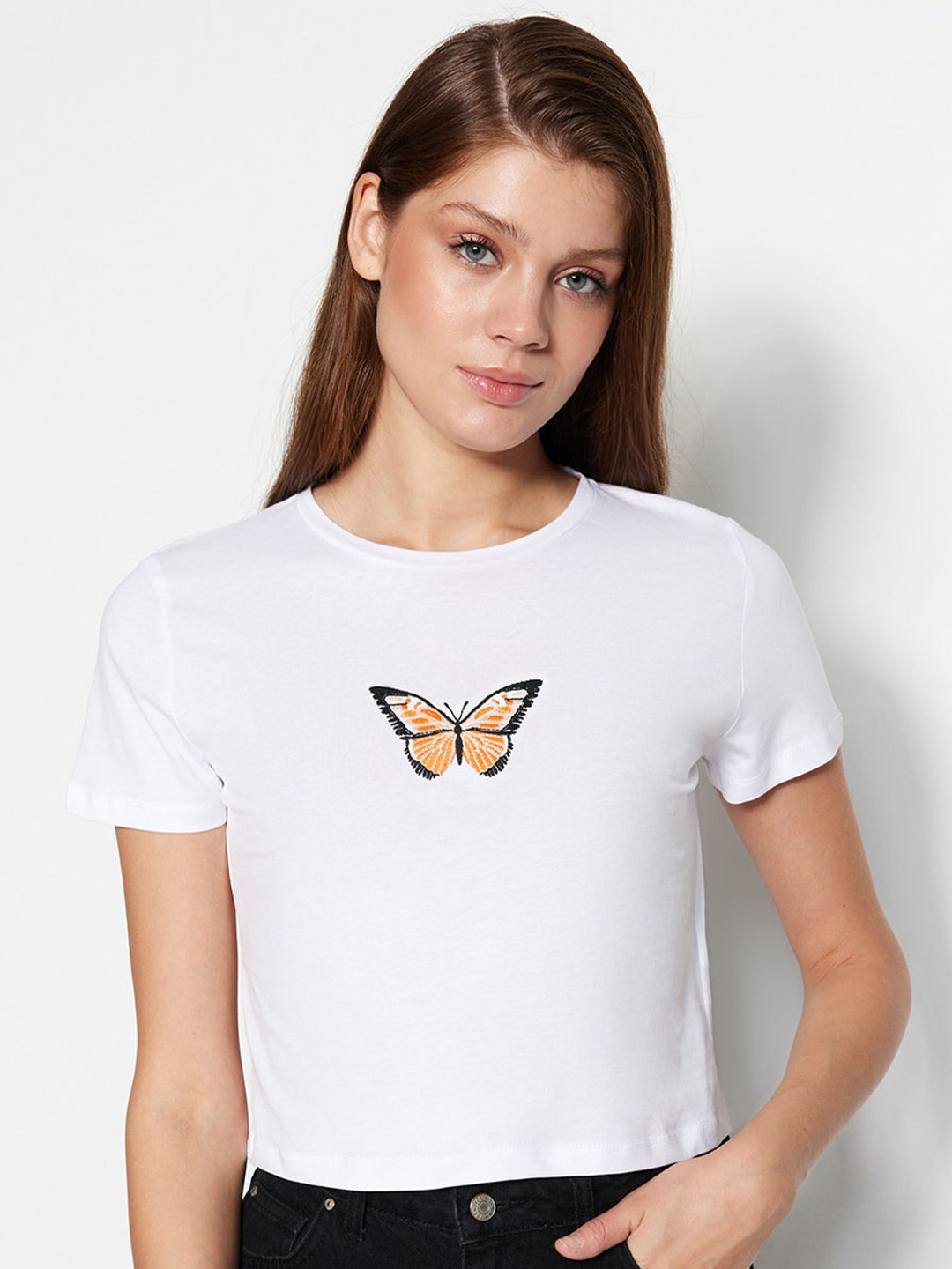 

Trendyol Graphic Printed Round Neck Cotton T-shirt, White