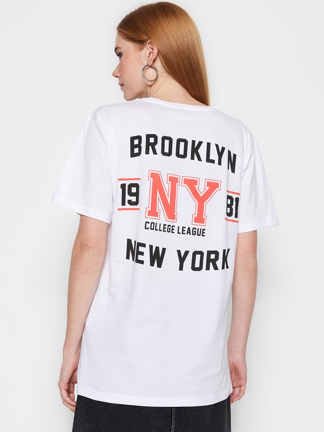 

Trendyol Typography Printed Round Neck Cotton T-shirt, White
