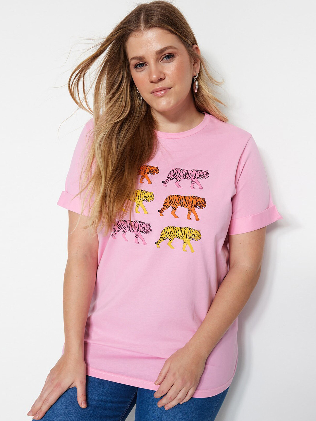 

Trendyol Graphy Printed Round Neck Casual T-shirt, Pink