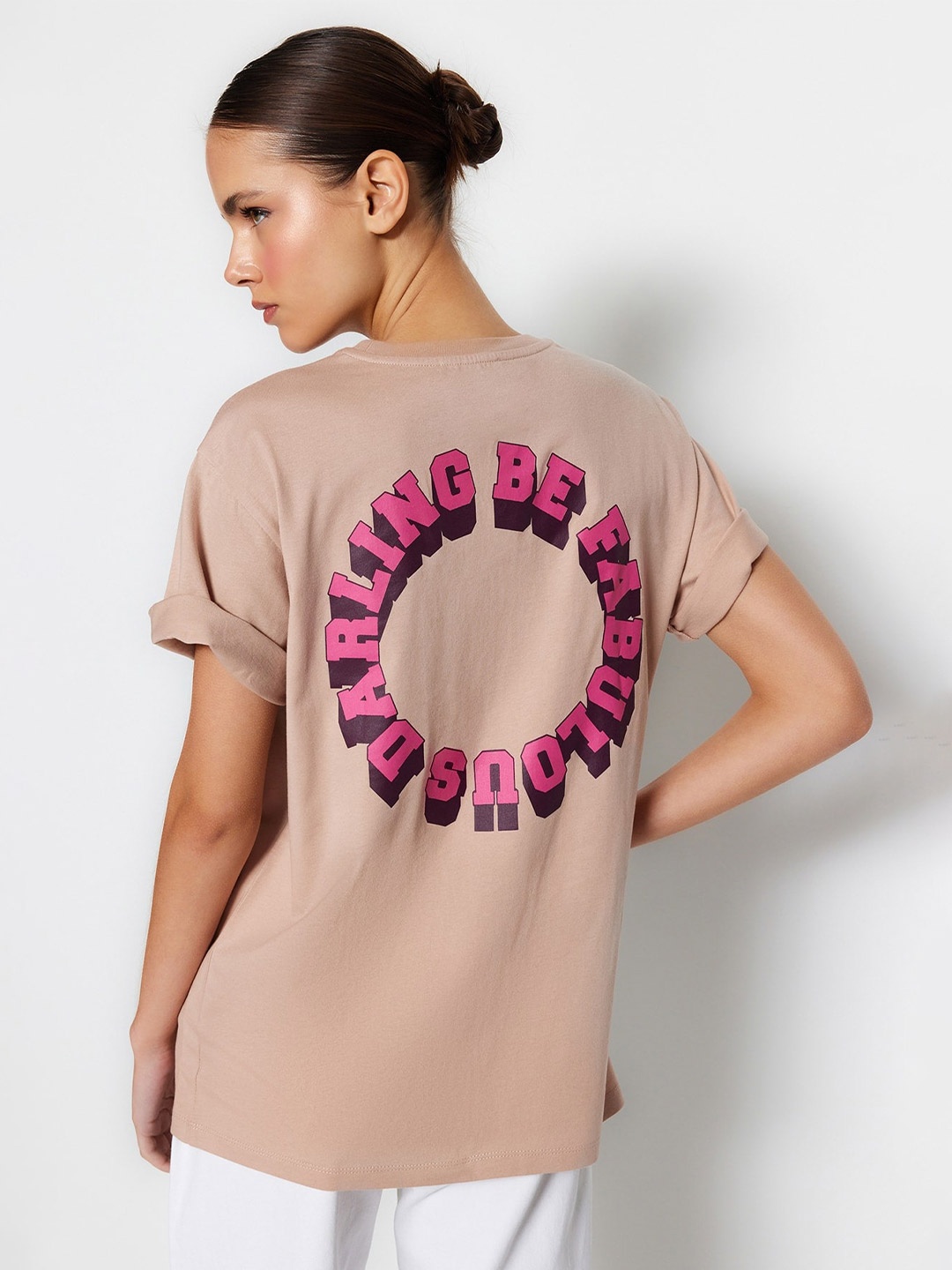 

Trendyol Typography Printed Pure Cotton T-shirt, Peach