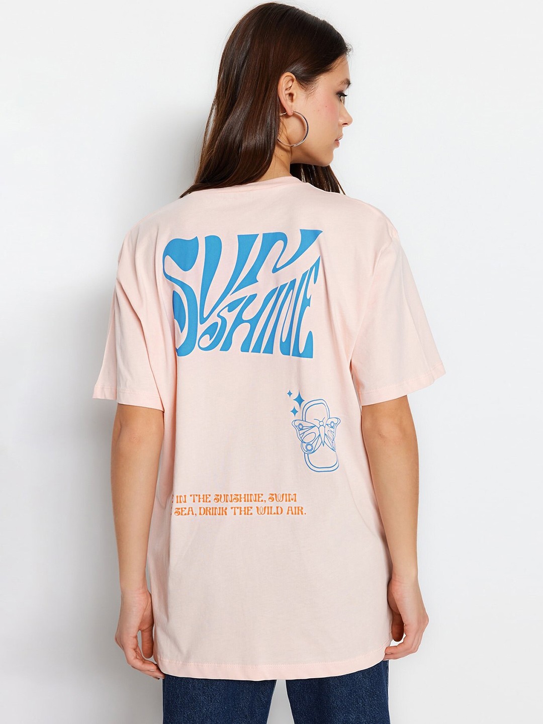 

Trendyol Typography Printed Pure Cotton T-shirt, Beige