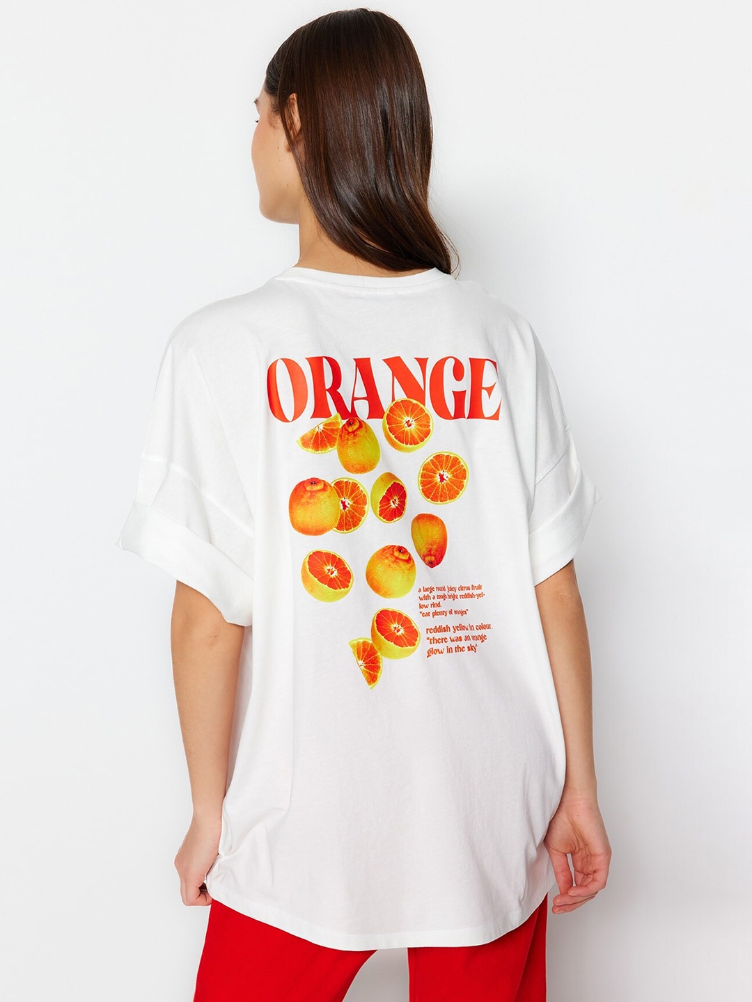 

Trendyol Graphic Printed Extended Sleeves Pure Cotton T-Shirt, White