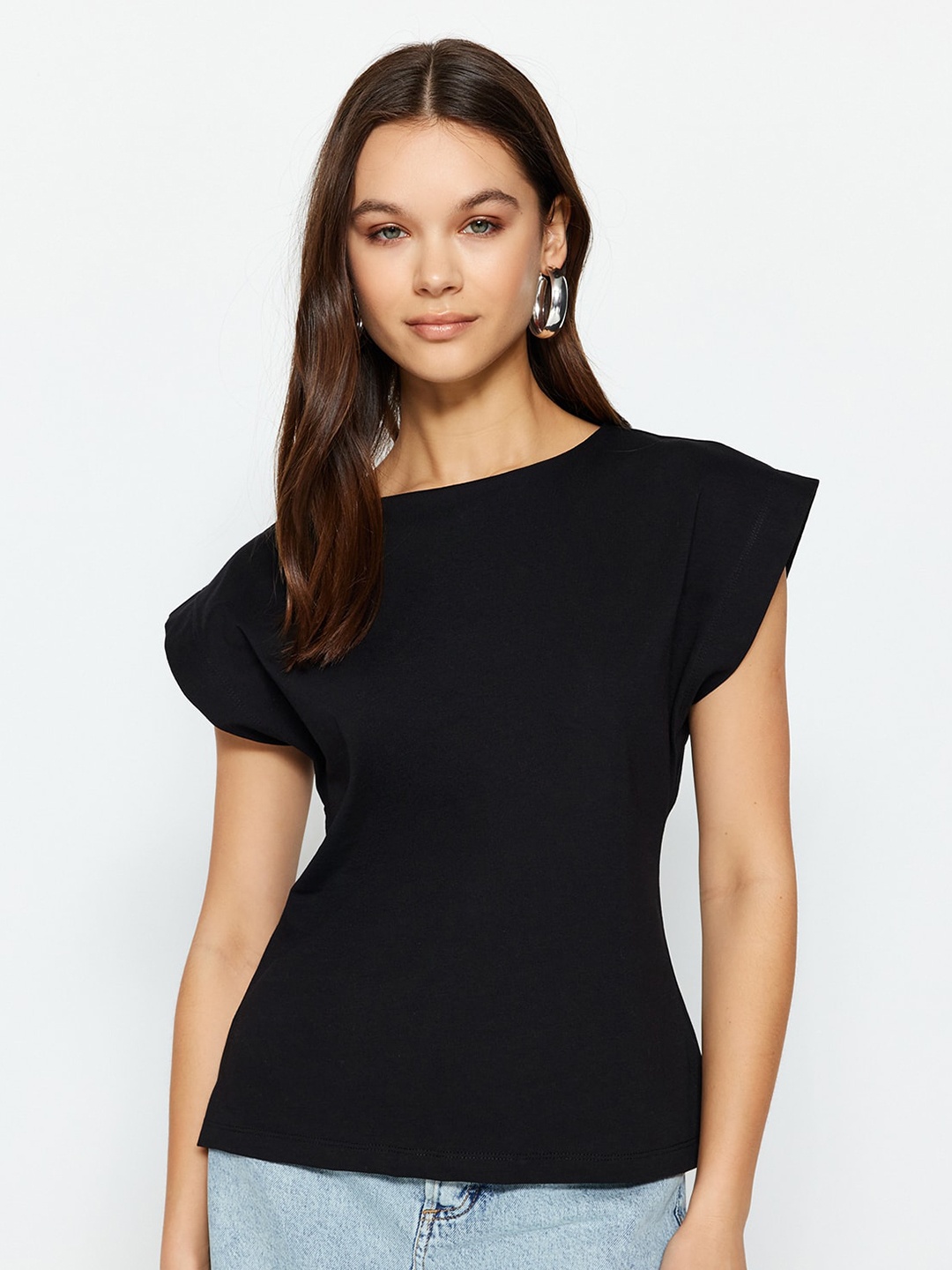 

Trendyol Cap Sleeves Pure Cotton T-Shirt, Black