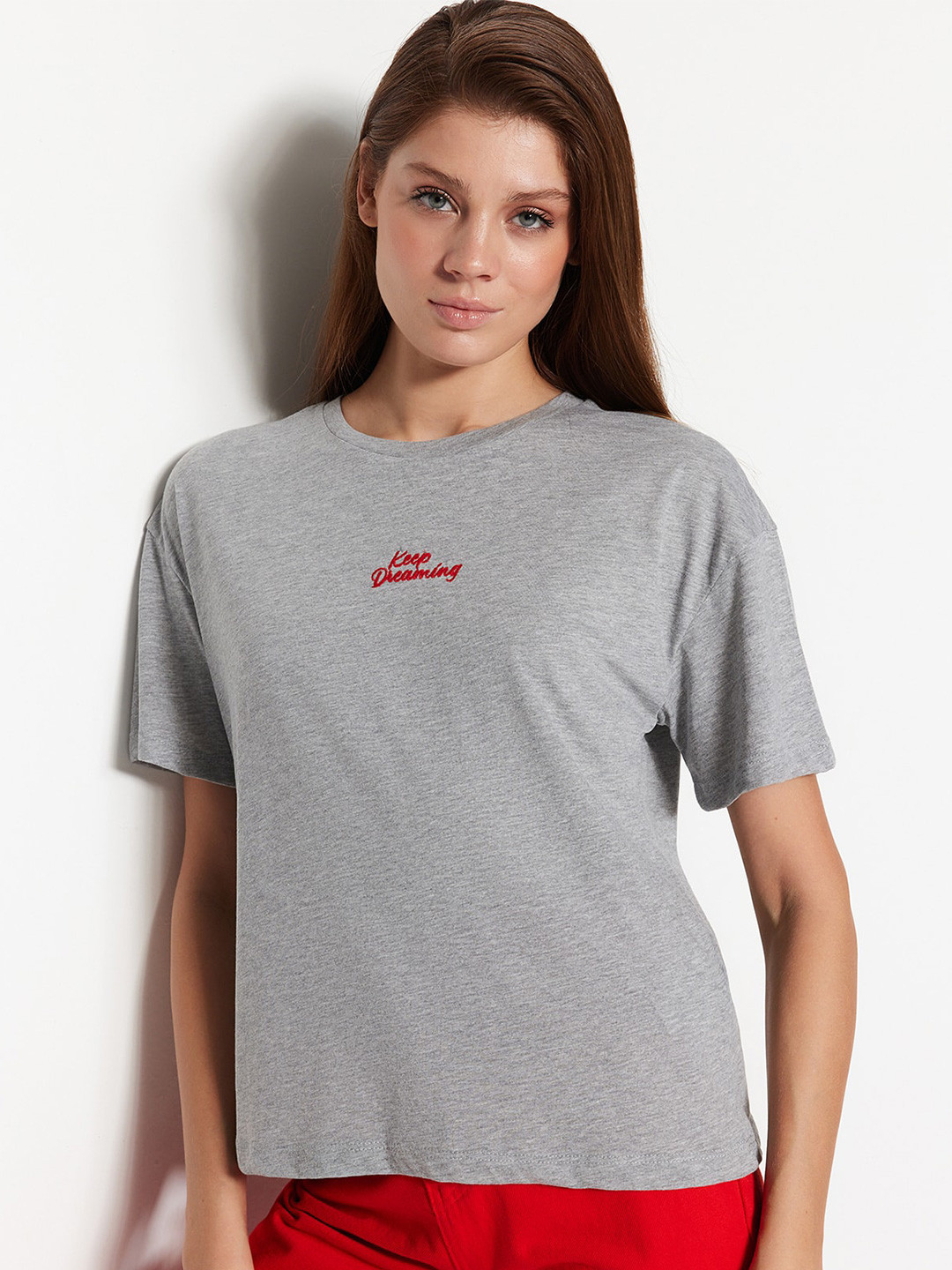 

Trendyol Typography Printed Pure Cotton T-Shirt, Grey