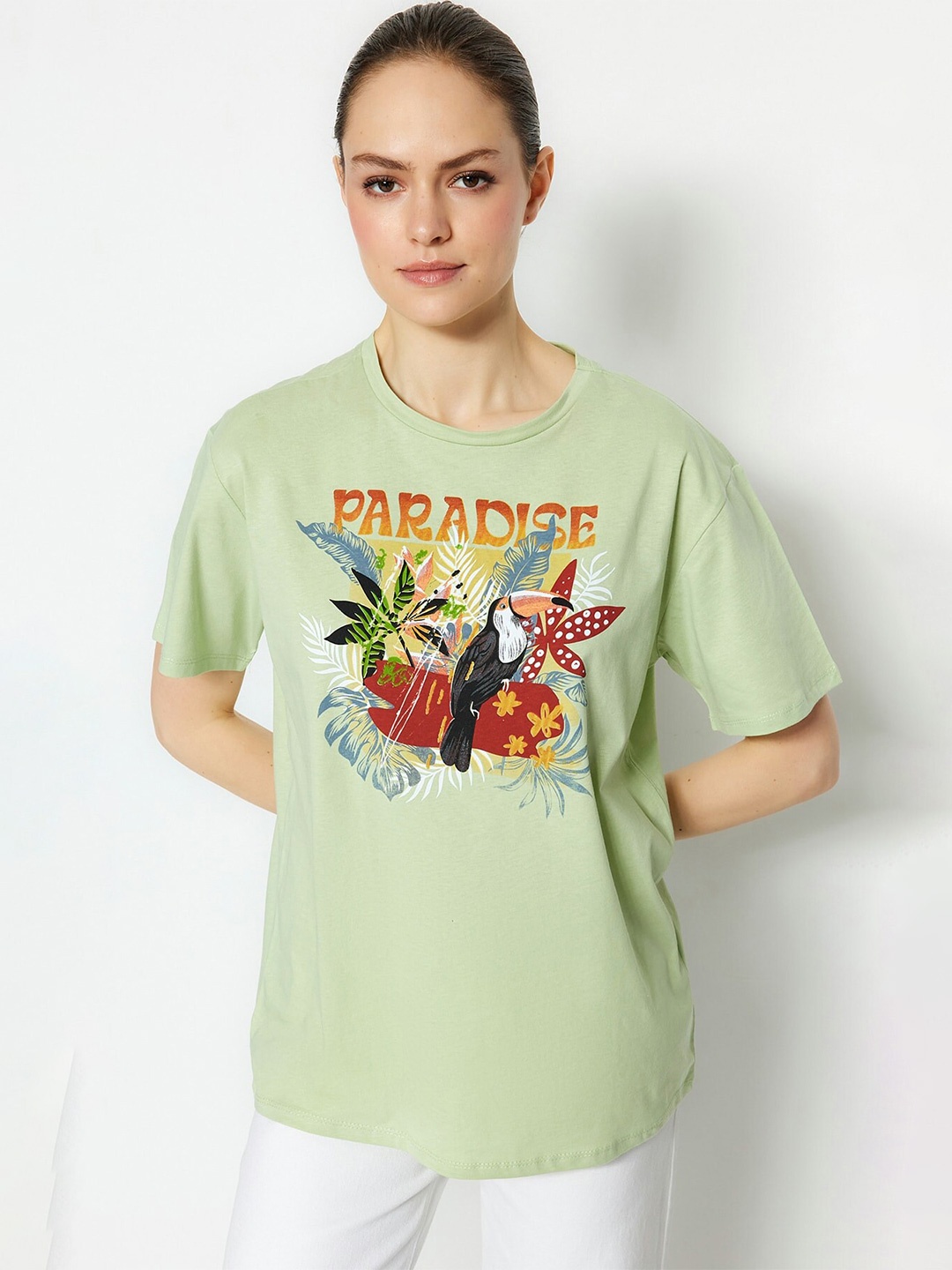 

Trendyol Graphic Printed Pure Cotton T-shirt, Green