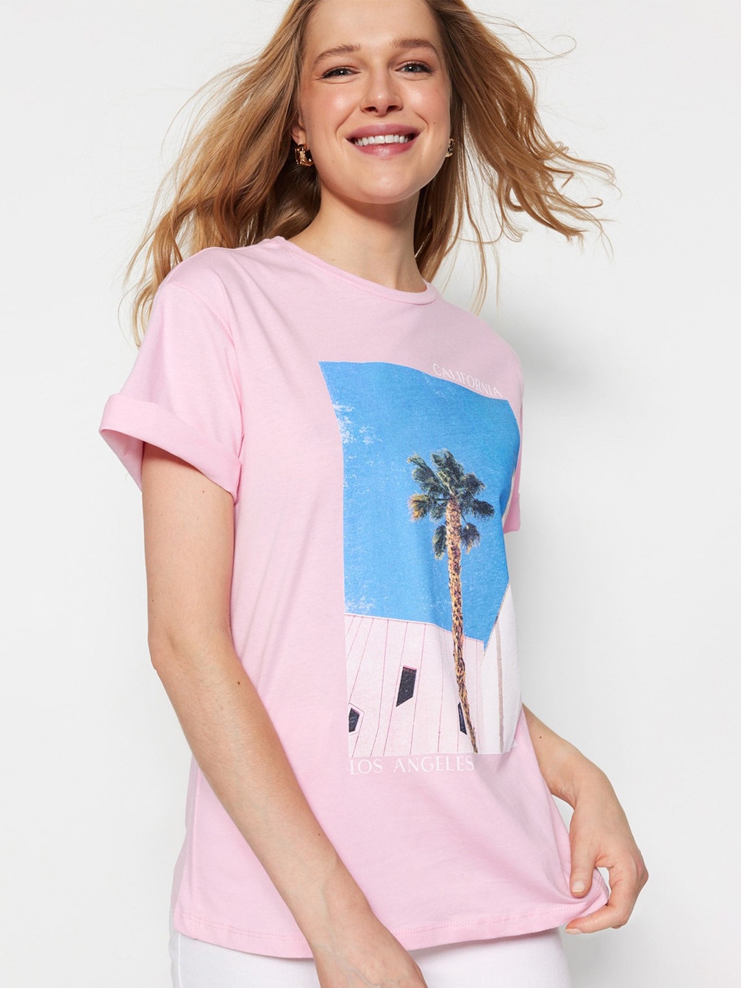 

Trendyol Graphic Printed Pure Cotton T-shirt, Pink